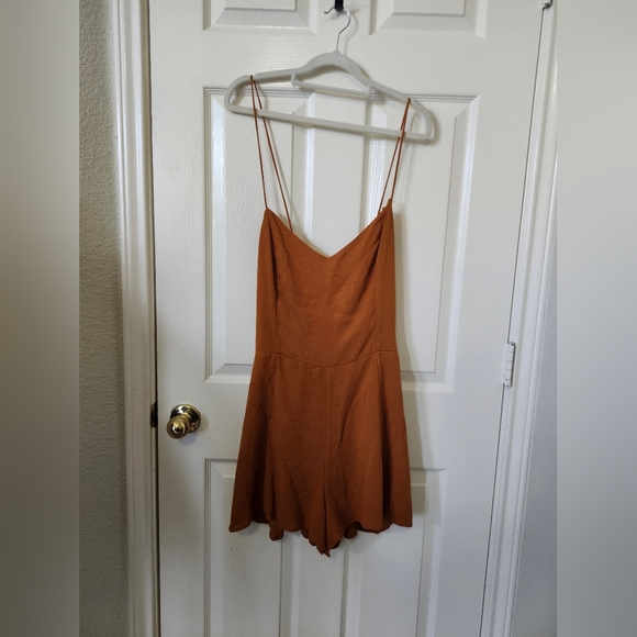 Abercrombie & Fitch Orange Tan Strappy Tie Short Romper M Tall - Picture 2 of 11